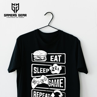 Schwarzes GamersGear T-Shirt mit "Eat. Sleep. Game. Repeat" Aufdruck